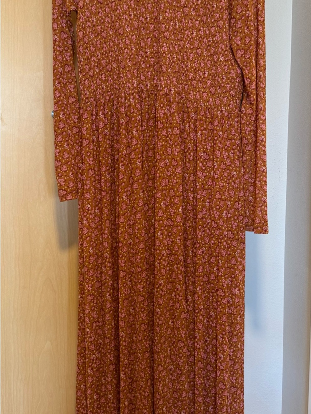 Free People Sheer Rust Floral Long Sleeve Maxi Dress